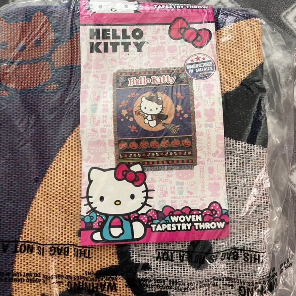 Hello Kitty Halloween Tapestry Throw with Pink and Black